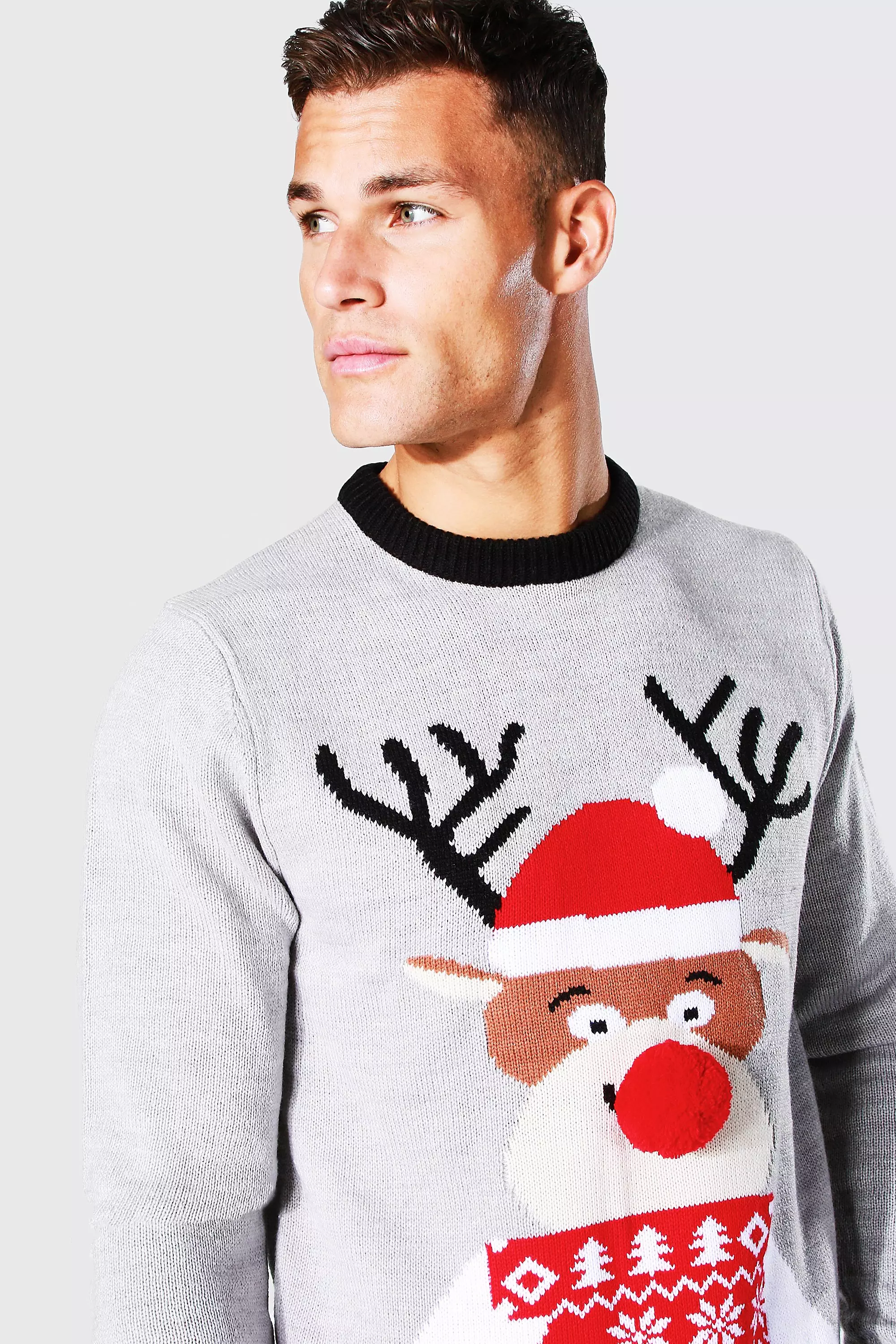 Tall Reindeer Santa Hat Christmas Jumper